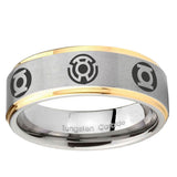 5, 8mm Blue Green Lantern Step Edge Gold and Gray Ring Silver Wedding