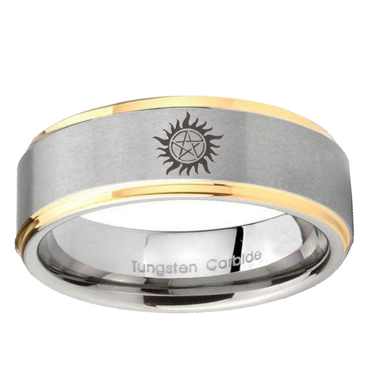5mm Supernatural Step Edge Gold Gray Custom Tungsten Ring