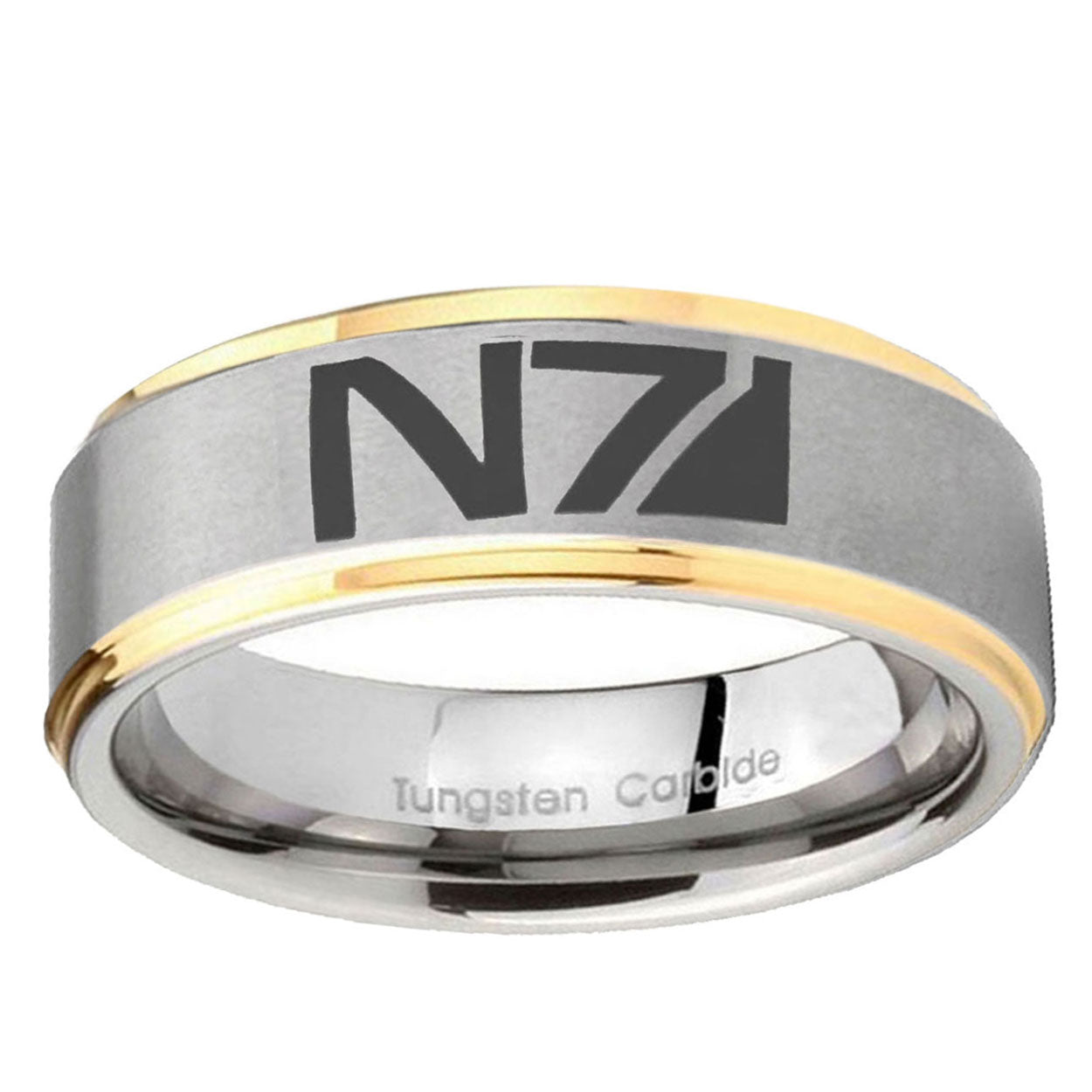 10mm N7 Design Step Edge Gold 2 Tone Tungsten Ring