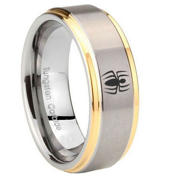 8mm-Spiderman-Step-Edges-Gold-2-Tone-Tungsten-Carbide-Custom-Ring-for-Men