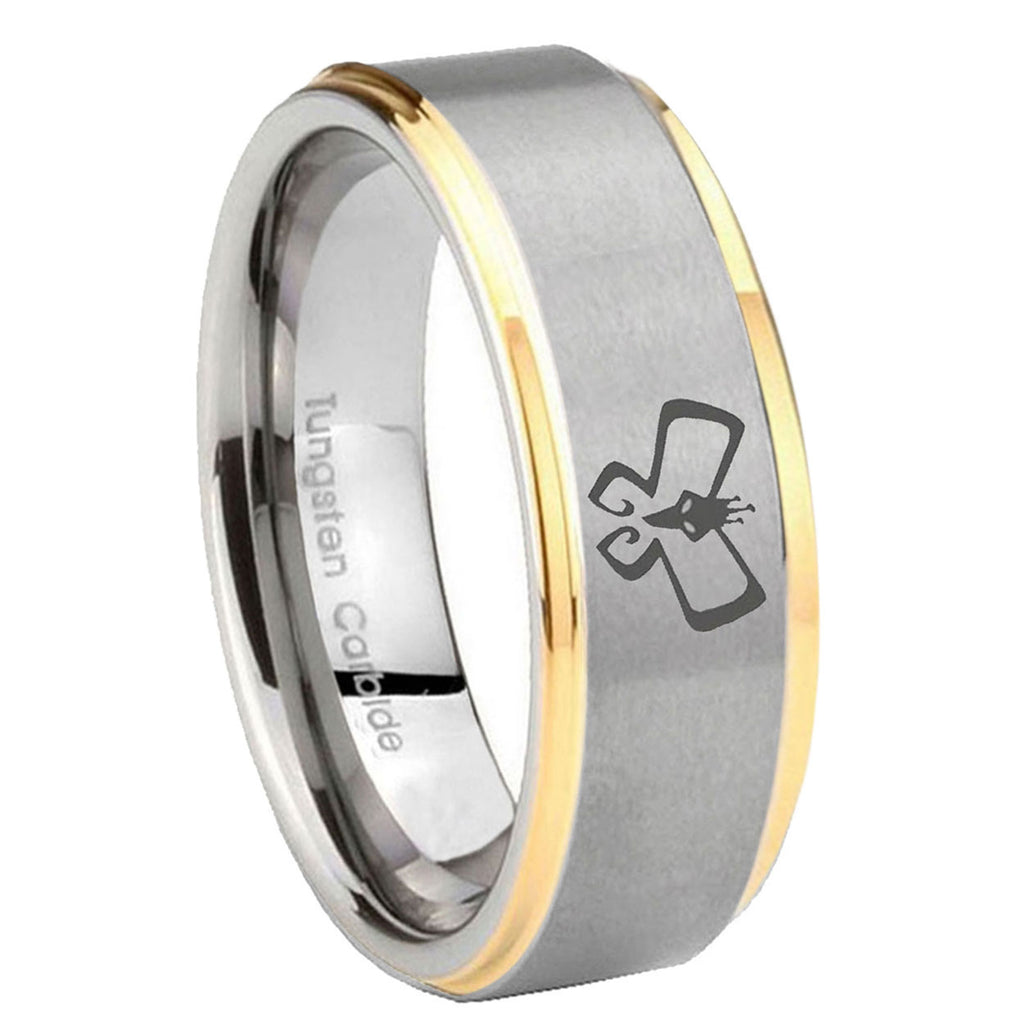 10mm Monarch Step Edges Gold 2 Tone Tungsten Carbide Wedding Engraving Ring