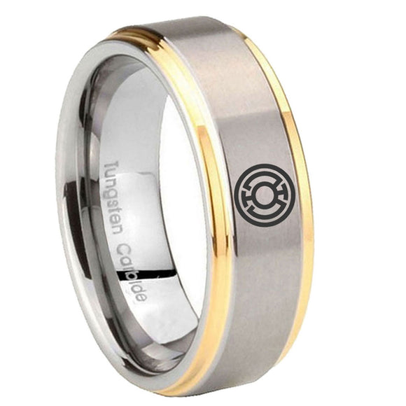 8mm Blue Lantern Step Edge Gold and Gray Custom Tungsten Ring