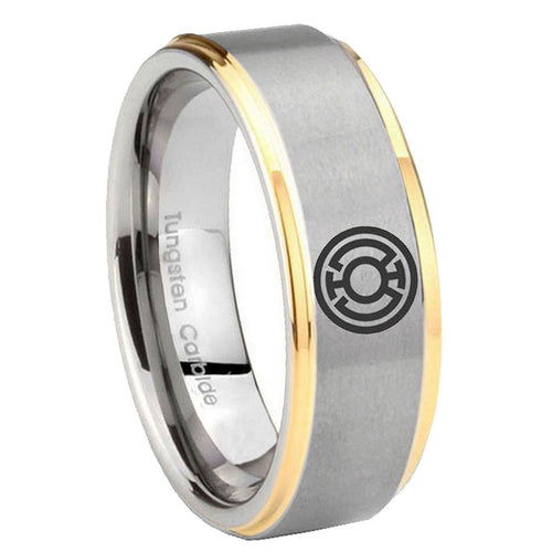 8mm Blue Lantern Step Edge Gold Gray Custom Tungsten Ring