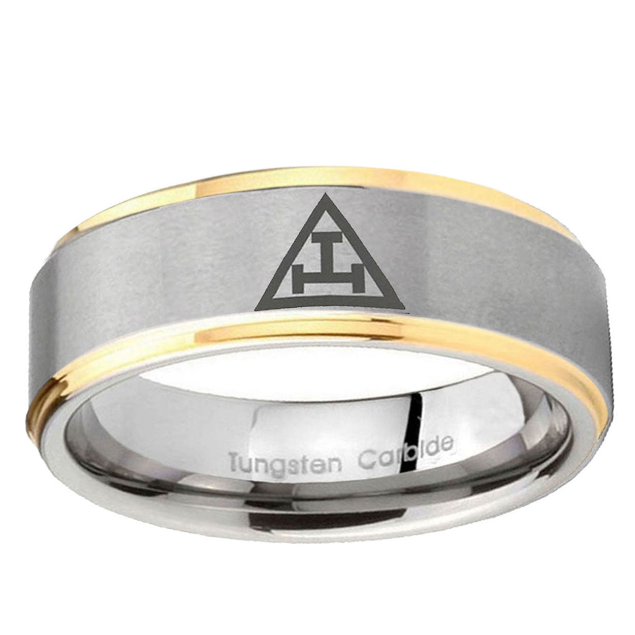 10mm Masonic Triple Step Edge Gold 2 Tone Tungsten Ring