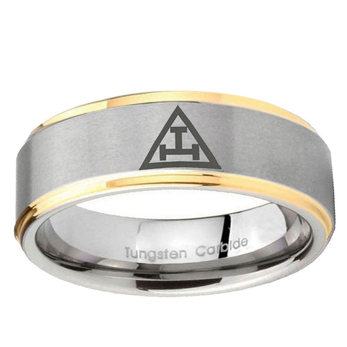 10mm Masonic Triple Step Edge Gold 2 Tone Tungsten Ring