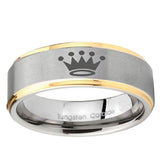 5, 8mm Crown Step Edge Gold 2 Tone Tungsten Ring