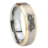 10mm-Flamed-Cross-Step-Edges-Gold-2-Tone-Tungsten-Carbide-Mens-Anniversary-Ring