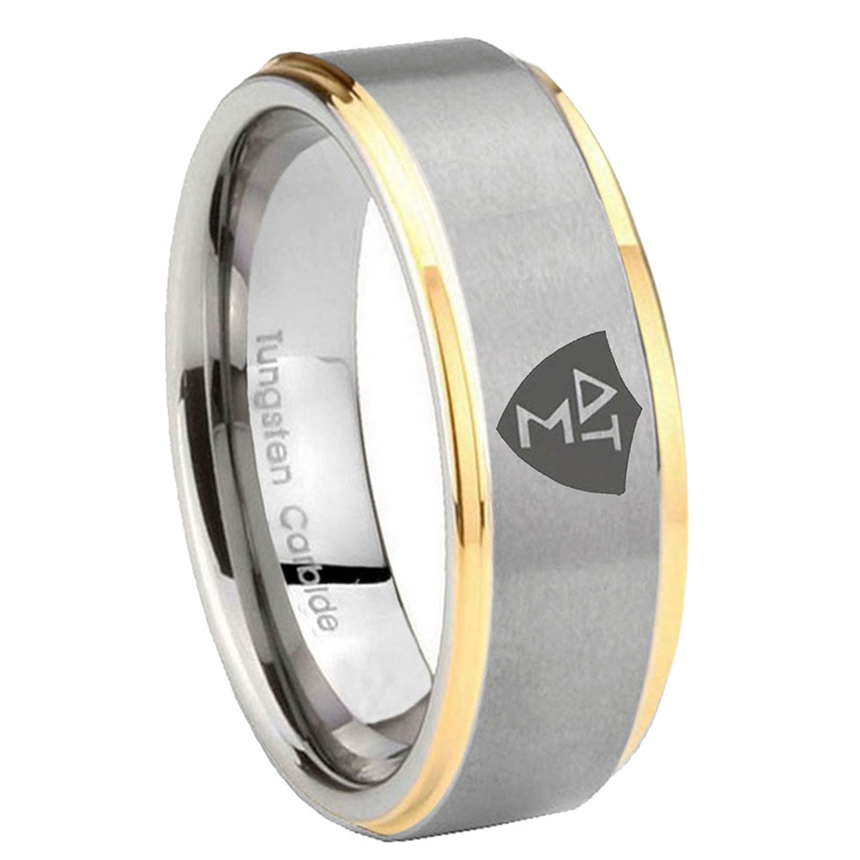 10mm Greek CTR Step Edges Gold 2 Tone Tungsten Carbide Mens Bands Ring