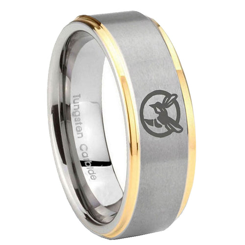 10mm Honey Bee Step Edges Gold 2 Tone Tungsten Carbide Men's Bands Ring