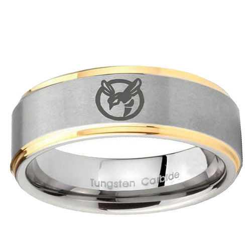 10mm Honey Bee Step Edge Gold 2 Tone Tungsten Ring