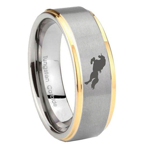10mm Horse Step Edges Gold 2 Tone Tungsten Carbide Mens Engagement Band