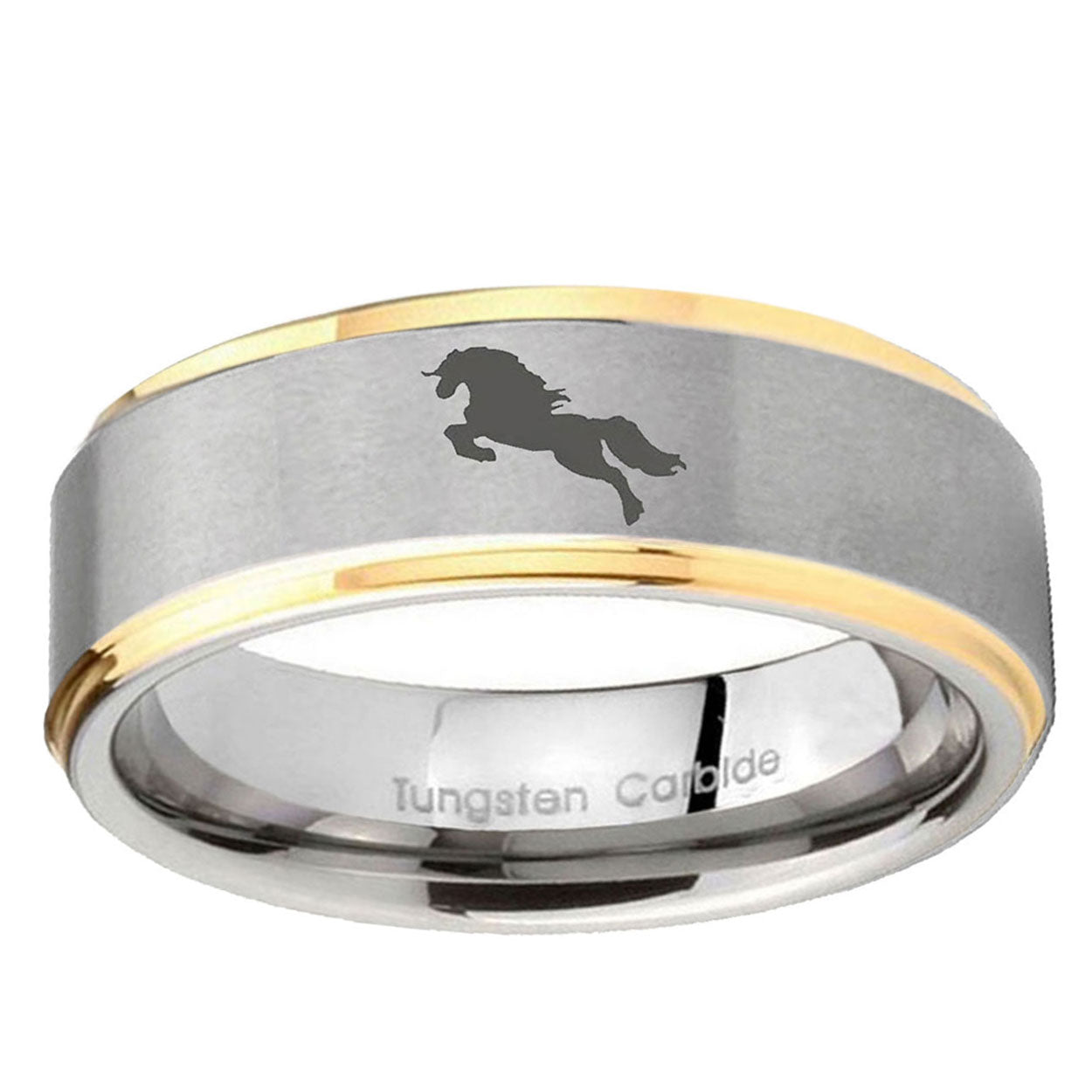 5mm Horse Step Edges Gold 2 Tone Tungsten Engagement Band