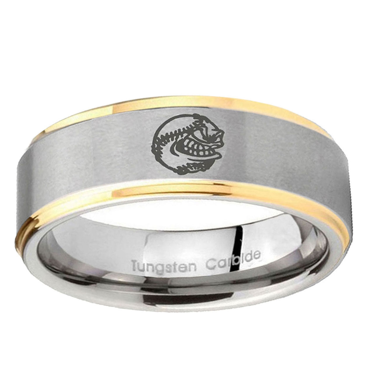 10mm Angry Baseball Step Edge Gold 2 Tone Tungsten Men's Engagement Band
