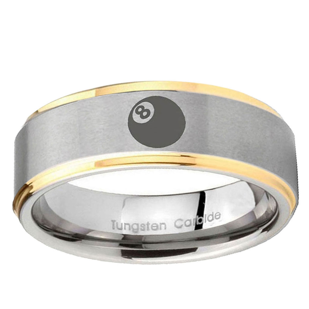 10mm 8 Ball Step Edge Gold 2 Tone Tungsten Carbide Mens Engagement Ring