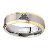 8mm-Claddagh-Design-Step-Edges-Gold-2-Tone-Tungsten-Carbide-Mens-Promise-Ring