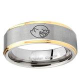 5, 8mm Mario Boo Ghost Step Edge Gold 2 Tone Tungsten Ring