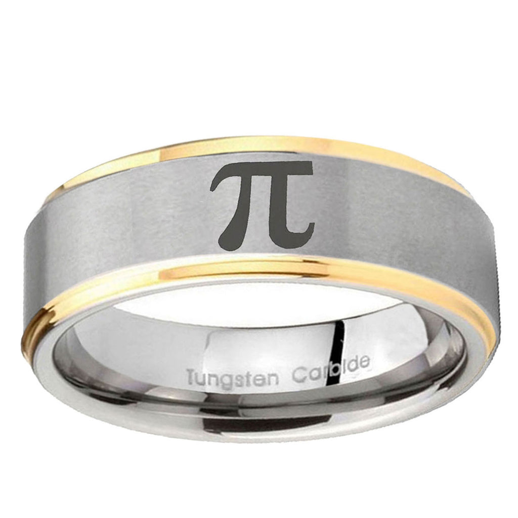 10mm Math Pi Step Edge Gold 2 Tone Tungsten Ring