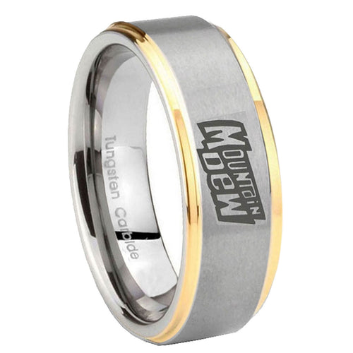 8mm Mountain Dew Step Edges Gold 2 Tone Tungsten Ring