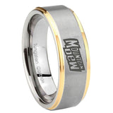 8mm Mountain Dew Step Edges Gold 2 Tone Tungsten Carbide Wedding Band Ring