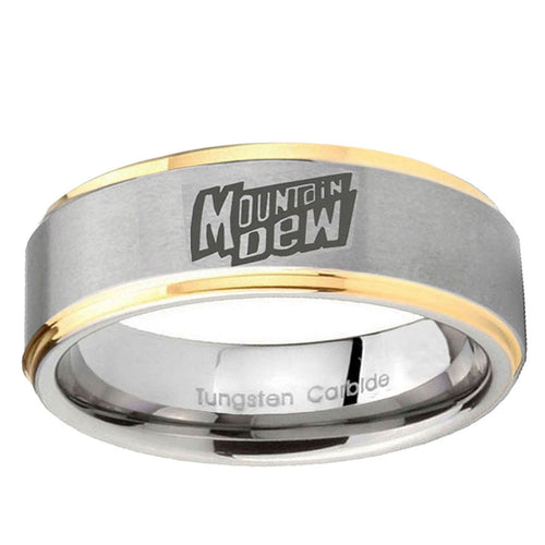 5mm Mountain Dew Step Edges Gold 2 Tone Tungsten Ring