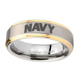 10mm-Navy-Step-Edges-Gold-2-Tone-Tungsten-Carbide-Wedding-Bands-Ring