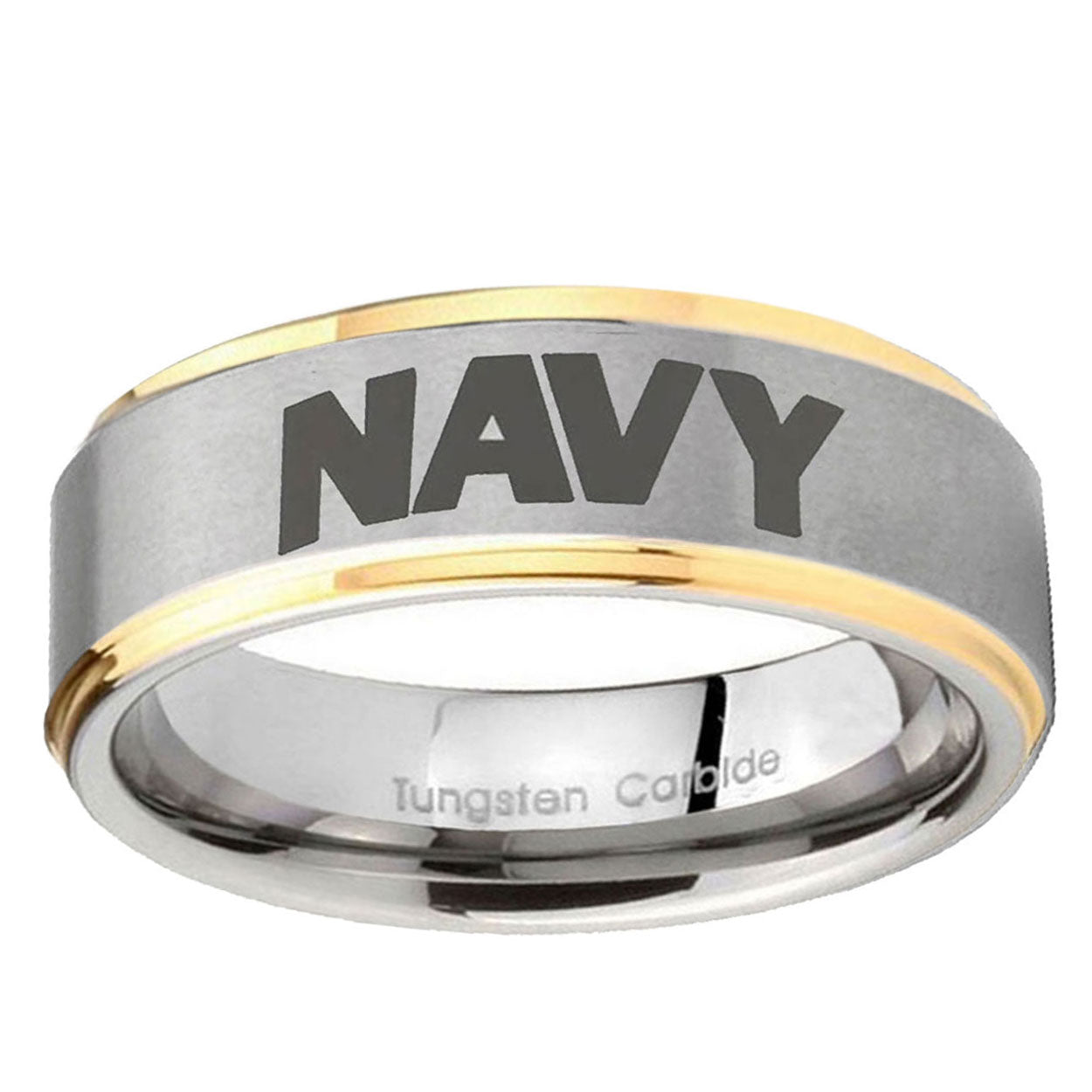 10mm Navy Step Edge Gold 2 Tone Tungsten Ring