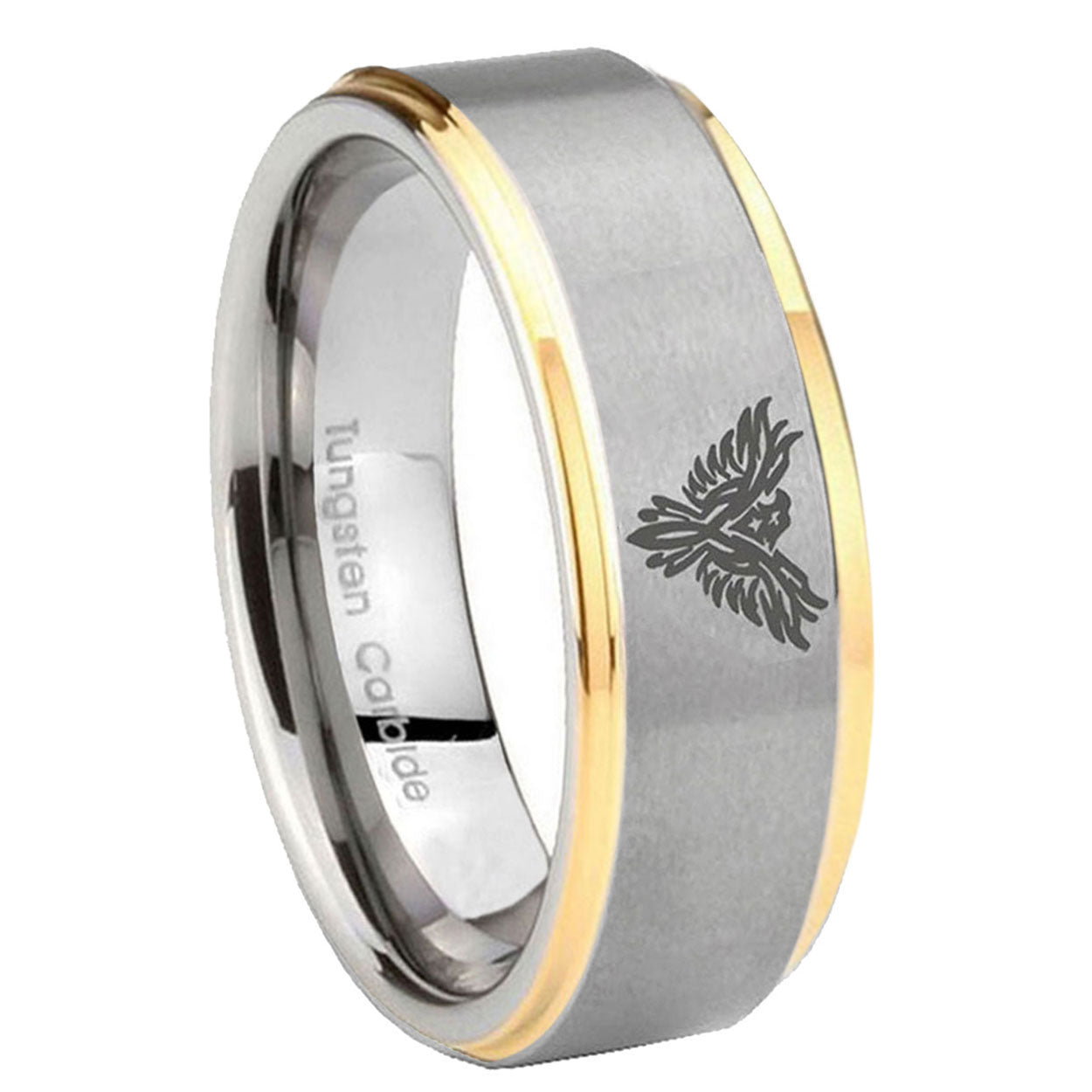 10mm Phoenix Step Edges Gold 2 Tone Tungsten Carbide Wedding Engagement Ring