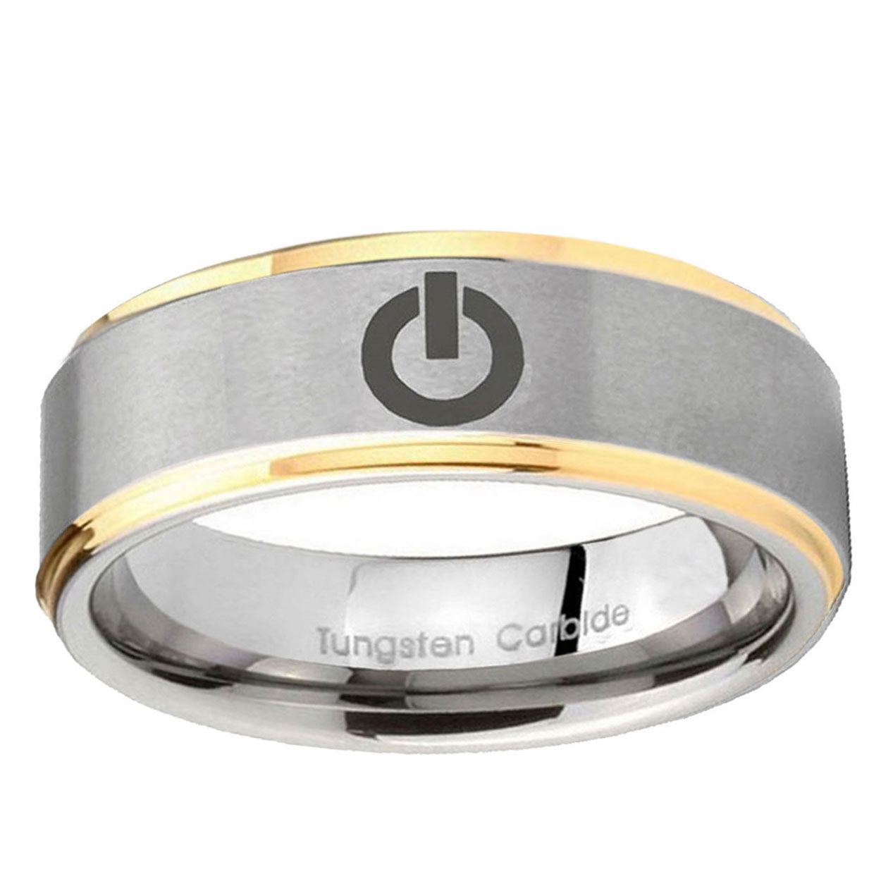 10mm Power Step Edge Gold 2 ToneTungsten Ring