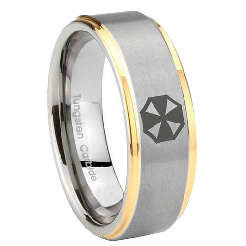 10mm Resident Evil Step Edges Gold 2 Tone Tungsten Carbide Bands Ring