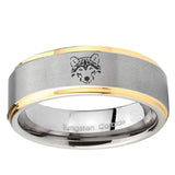 10mm Wolf Step Edge Gold 2 Tone Tungsten Ring