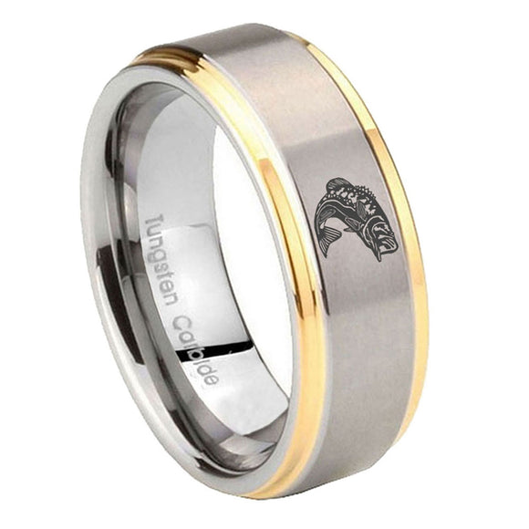 10mm-Fishing-Step-Edges-Gold-2-Tone-Tungsten-Carbide-Bands-Ring