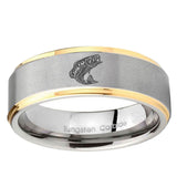 5, 8mm Fishing Step Edge Gold 2 Tone Tungsten Carbide Mens Ring