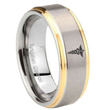 10mm-Medical-Symbol-Step-Edges-Gold-2-Tone-Tungsten-Carbide-Bands-Ring