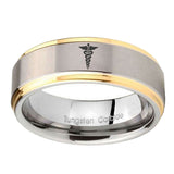 10mm-Medical-Symbol-Step-Edges-Gold-2-Tone-Tungsten-Carbide-Bands-Ring