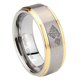 10mm-Game-Of-Thrones-House-Stark-Direwolf-Step-Edges-Gold-2-Tone-Tungsten-Carbide-Bands-Ring