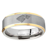 5, 8mm Game Of Thrones House Stark Direwolf Step Edge Gold 2 Tone Tungsten Carbide Mens Ring