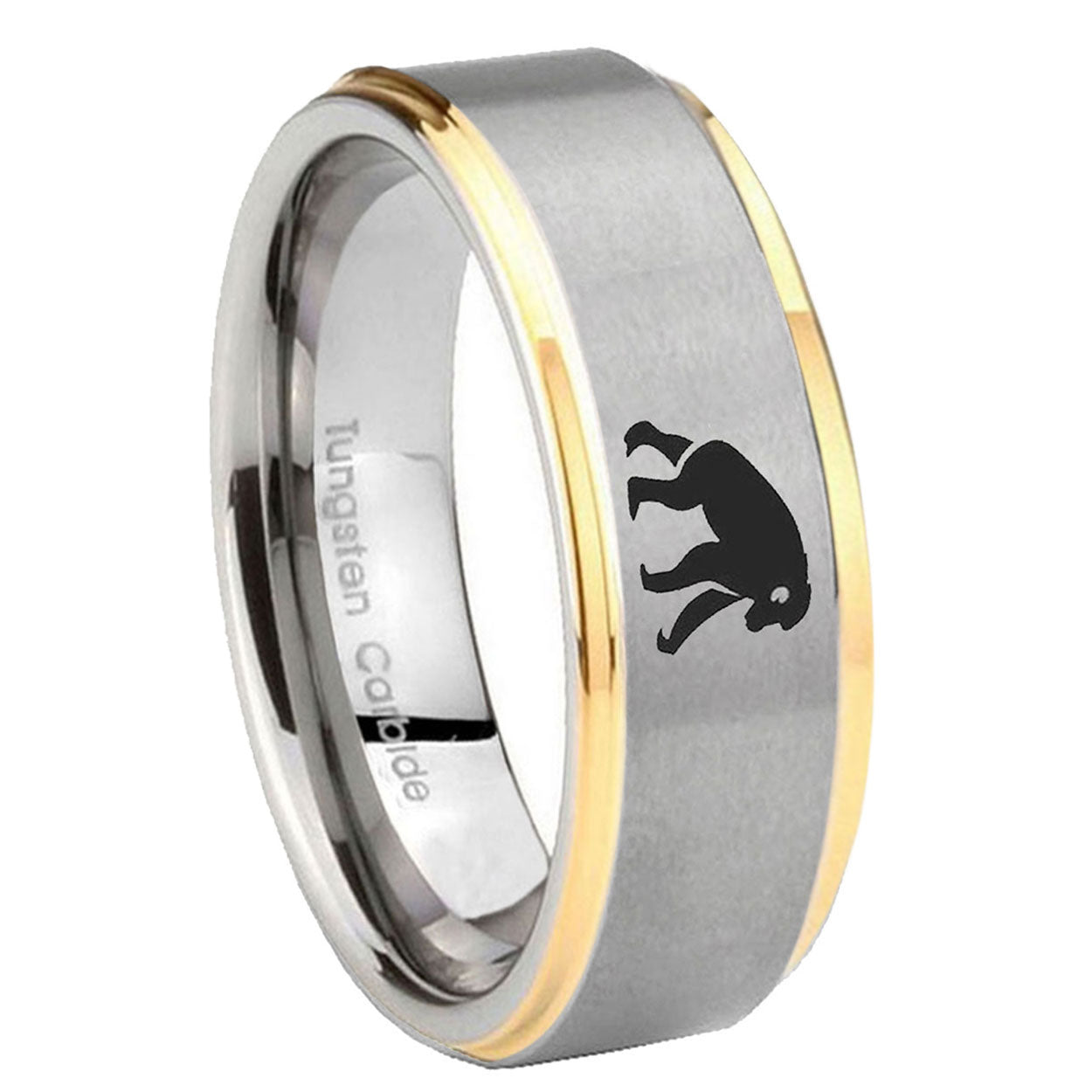 8mm Chimpanzee Step Edges Gold 2 Tone Tungsten Mens Ring