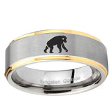 10mm Chimpanzee Step Edge Gold 2 Tone Tungsten Ring