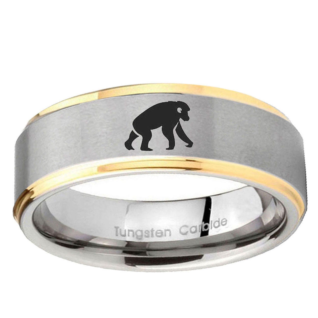 5mm Chimpanzee Step Edges Gold 2 Tone Tungsten Mens Ring
