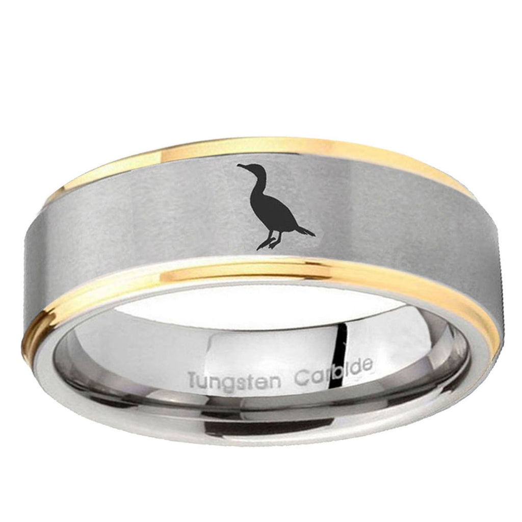 5mm Cormorant Step Edges Gold 2 Tone Tungsten Mens Ring