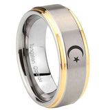 10mm-Crescent-Moon-Stars-Step-Edges-Gold-2-Tone-Tungsten-Carbide-Bands-Ring