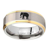 10mm-Elephant-Step-Edges-Gold-2-Tone-Tungsten-Carbide-Bands-Ring