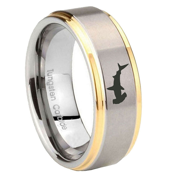 10mm-Hammerhead-Shark-Step-Edges-Gold-2-Tone-Tungsten-Carbide-Bands-Ring