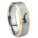 8mm Hammerhead Shark Step Edges Gold 2 Tone Tungsten Carbide Mens Ring