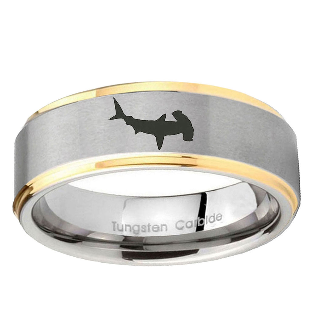 5mm Hammerhead Shark Step Edges Gold 2 Tone Tungsten Ring