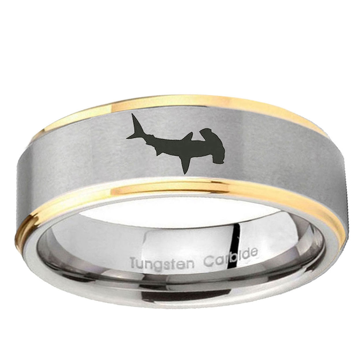 5mm Hammerhead Shark Step Edges Gold 2 Tone Tungsten Ring