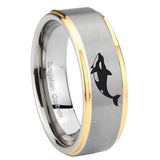 10mm Keller Whale Step Edges Gold 2 Tone Tungsten Carbide Bands Ring