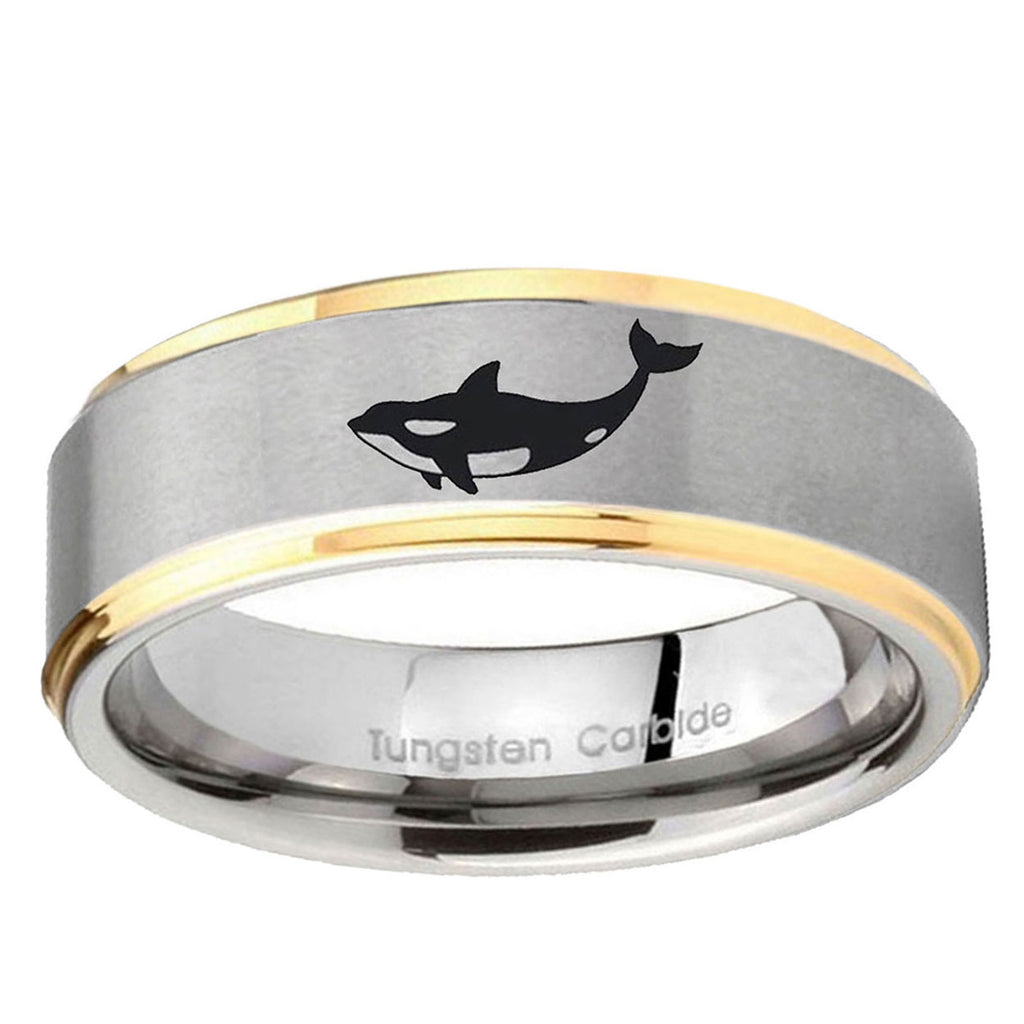 5mm Keller Whale Step Edges Gold 2 Tone Tungsten Mens Ring
