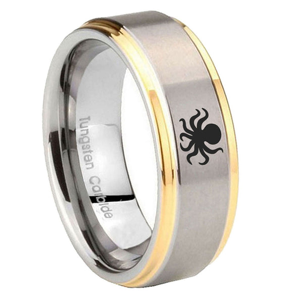 10mm-Octopus-Step-Edges-Gold-2-Tone-Tungsten-Carbide-Bands-Ring