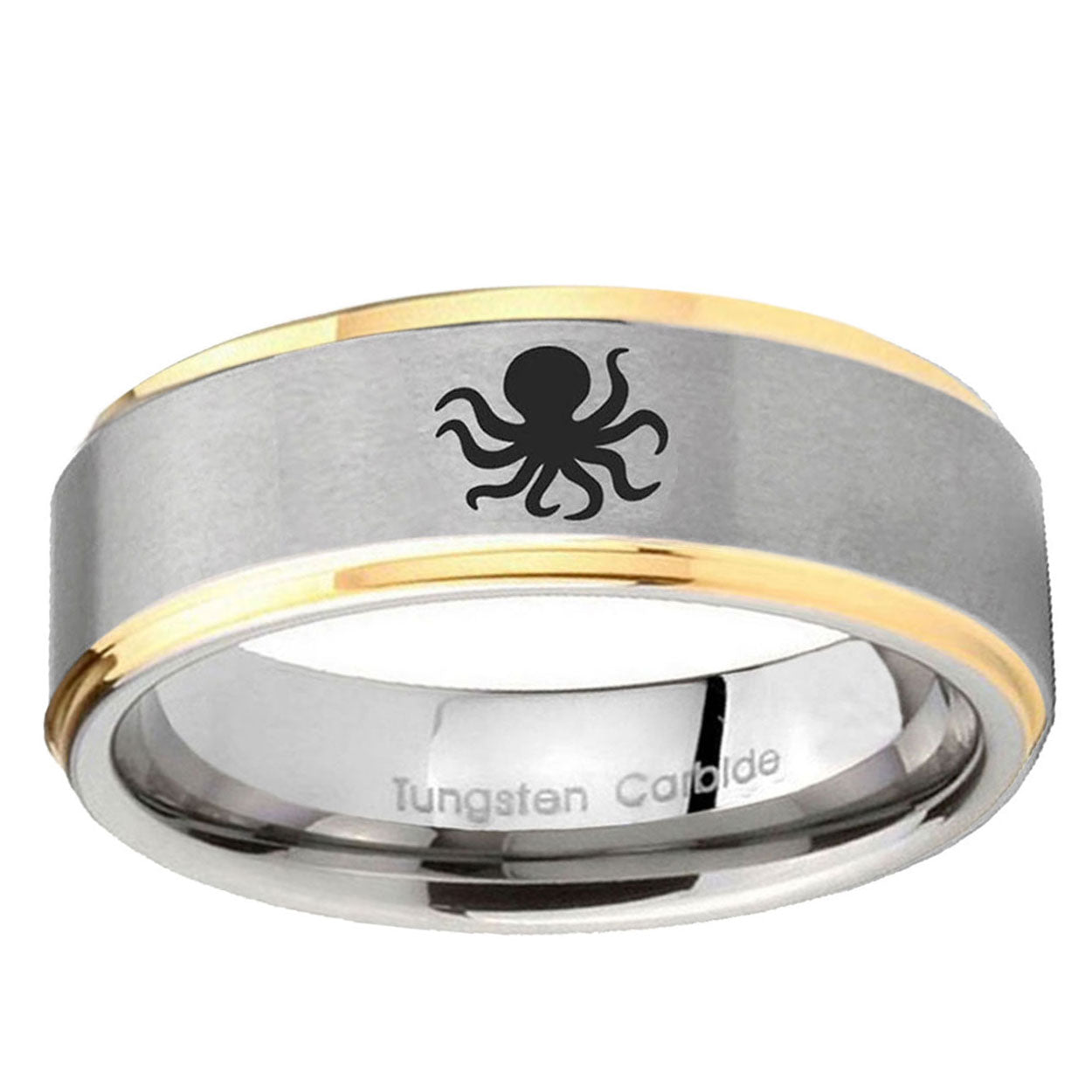 10mm Octopus Step Edge Gold 2 Tone Tungsten Ring
